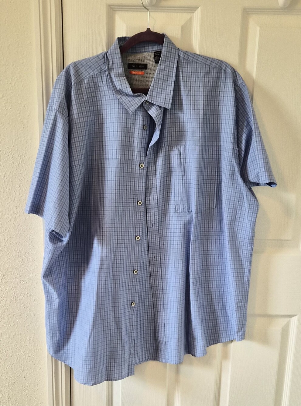 Van Heusen Light Blue Checked Short-Sleeve Button-Down Shirt